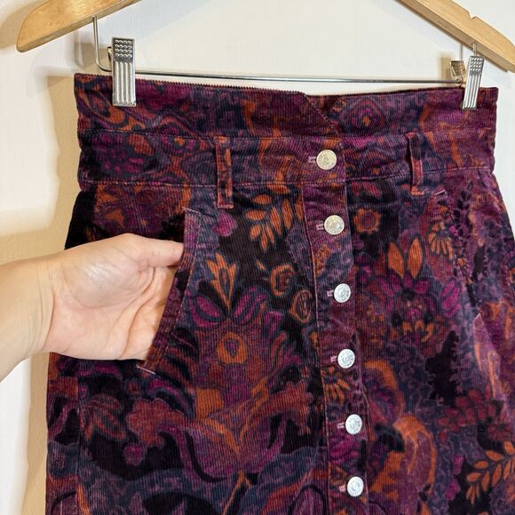 Pilcro Women’s 8 Corduroy High-Waisted Mini Skirt – Paisley Print, Button Front - Picture 2 of 8